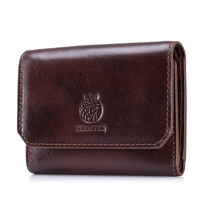 Genuine Leather Wallet for Men Minimalist Tri-Fold Purse with RFID Protection Zipper Coin Pocket Credit Card Slots