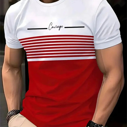 Oversized t-shirt Men's - Summer Fashion Casual Round Neck Short Sleeve Top Striped Printed Men's Clothing T-shirt